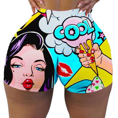 China 2022 summer QUICK DRY fashion thin casual elastic cartoon shorts pants printed beach women's shorts for sale