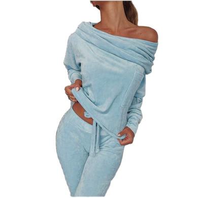 China Hot Selling 2022 New Style QUICK DRY Home Wear One Shoulder Casual Slim Sports Suit Women's Two Piece Sets for sale