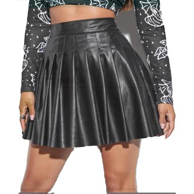 China Breathable S To 5XL Low MOQ Plus Size Club Sexy Party Casual Zipper Side Pu Leather Mini Pleated Skirts For Women Black for sale