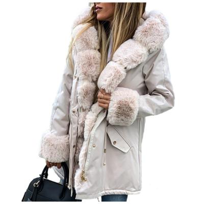 China Winter Fashion Plush Hooded Thin Parkas Quilting Jacket Women Warm Breathable Fur Collar Zipper Mid Length Parkas Coat for sale