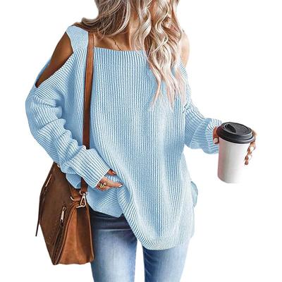 China Low MOQ Anti-Wrinkle Women's Casual Solid Color Knitwear Hollow Off The Shoulder Elegant Ladies Top Sexy Sweater for sale