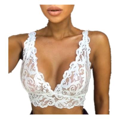 China 2022 New Lace Polyester/Cotton Lingerie V-Neck Crop Solid Color Hot Sexy Deep Top Bra Knitting Underwear For Women for sale