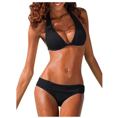 China Sexy Women's Solid Color Swimwear Ladies Bra And Briefs Breathable Two-Piece Set Bikini Set for sale