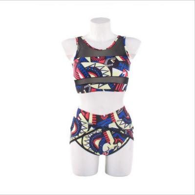 China Plus Size Two Piece Set Beachwear Graphic Low MOQ Printed Sexy Mesh Splicing Swimsuit Women Swimwear Bikinis for sale