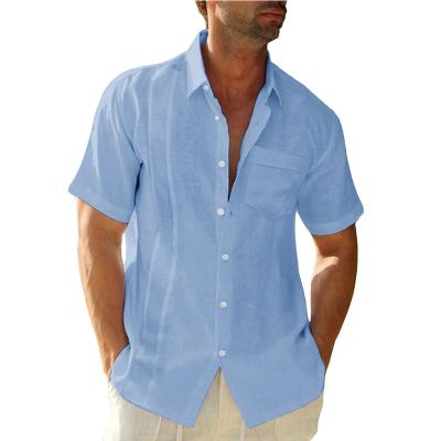 China Anti-pilling Summer New Turn Down Collar Single Breasted Solid Color Tops Men's Casual Short Sleeve Shirts for sale