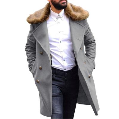 China Anti-wrinkle Autumn Winter Fur Collar Slim Fitted Double Breasted Anorak Coat Plus Size Woolen Mens Jackets for sale