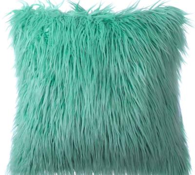 China Luxurious Fashionable Blue Mongolian Long Hair Acrylic And Polyester Anti-Apnea Long Hair Fur Cushion for sale