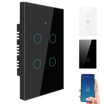 China AC 110V-240V 60HZ/50HZ Tuya 1/2/3/4Gang Brazil 433MHZ LED Panels WIFI Smar Glass Touch On For Alexa Google Home Switch for sale