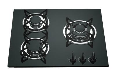 China Tempered Galss Top 3 Ring Gas Hob , Safety Kitchen Three Burner Gas Cooktop for sale