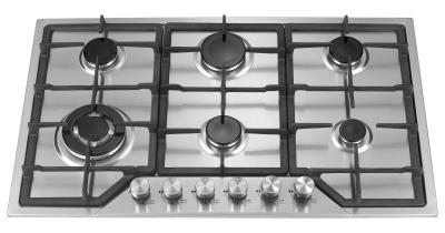 China Stainless Steel 6 Burner Gas Hob , 6 Burner Gas Cooktop With Enamel Pan Support for sale