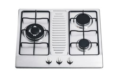 China Kitchen Stainless Steel 3 Ring Gas Hob / Gas Cooktop Support NG / LPG 590*510mm for sale