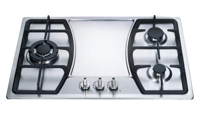 China Construido en el acero inoxidable Cooktop del equipo de la cocina del avellanador del gas de 3 hornillas en venta