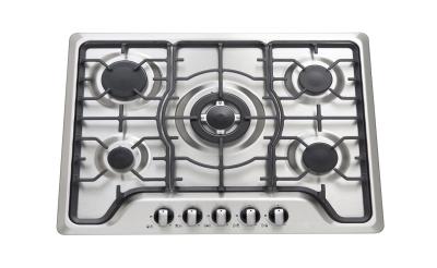 China Kitchen 680mm 5 Ring Gas Hob Stainless Steel With Cast Iron Pan Support for sale