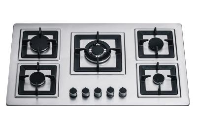 China Sliver Stainless Steel 5 Burner Gas Hob Built In 110/220V Ignition Square Pan Support for sale