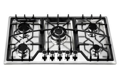 China Built In 86cm 5 Burner Gas Hob Stainless Steel With Cast Iron Pan Support for sale