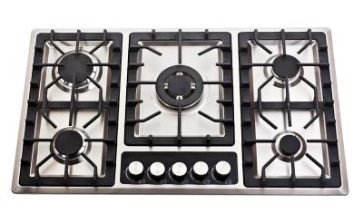 China 201 Stainless Steel 5 Burner Gas Cooktop With Enamel Cap / Metal Knob for sale