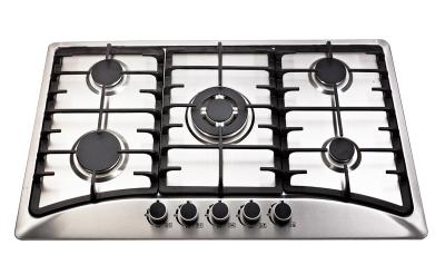 China Stainless Steel / Tempered Glass 5 Burner Gas Hob With Matt Cap 870x510mm for sale