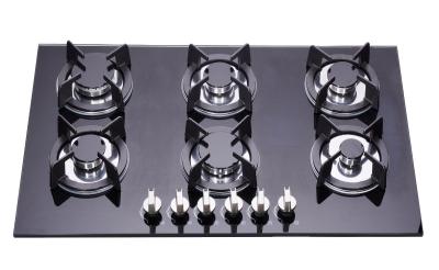 China Residential Tempered Glass Top 6 Burner Gas Hob , Six Burner Gas Cooker for sale