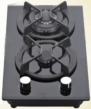 China Black Double Burner Gas Hob Glass Top , Kitchen Two Burner Gas Cooker for sale