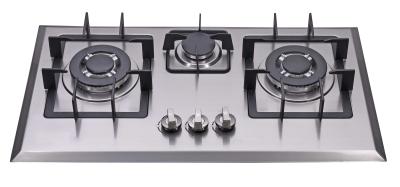 China Auto Ignition 3 Burner Kitchen Gas Hobs With Cast Iron Pan Support for sale