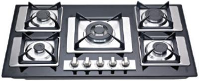 China Full Black Tempered Glass / Stainless Steel Gas Hob With Cast Iron Pan Supports for sale