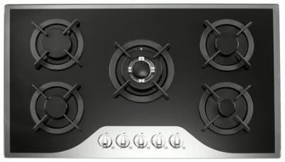 China Mirror Tempered Glass Top 5 Burner Gas Cooker 90cm Gas Hob With Metal Knob for sale