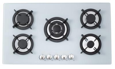 China Milk White Tempered Glass Gas And Electric Hob , 5 Ring Gas Cooker 900*510mm for sale