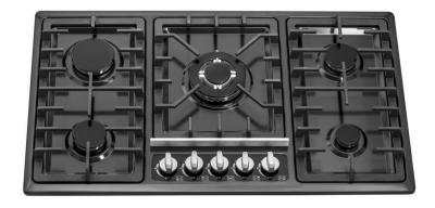 China Black Stainless Steel Top Gas Hob 5 Burner Gas Cooker With Enamel Cap for sale