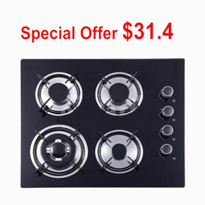 China Toughened Glass Top Gas Hob Four Burner Gas Stove Top With Right Control Knob for sale