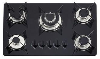 China Brazil Classic Glass Gas Hob 5 Burner Gas Cooker Pulse Igniton With 1.5V for sale