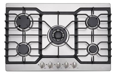 China Kitchen Stainless Steel Top 5 Ring Gas Hob / Gas Cooktop 76cm With Heavy Cast Iron for sale