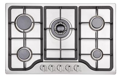 China Stainless Steel LPG Gas Hob Auto Ignition , 5 Burner Gas Cooktop Cast Iron Pan Support for sale