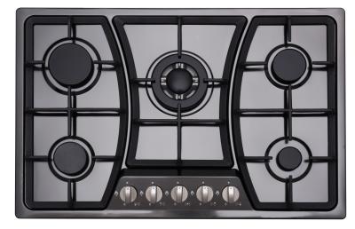 China Built In Black 5 Ring Gas Hob Stainless Steel With Cast Iron Pan Supports for sale