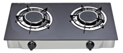 China Household Indoor 2 Burner Table Top Gas Stove With Glass Top Electric Ignition for sale