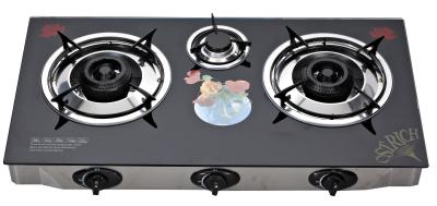 China Indoor Glass Top Gas Stove 3 Burner , Table Top Three Burner Gas Stove for sale