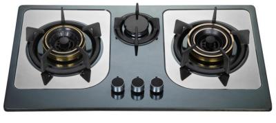 China Stainless Steel Top Panel LPG Gas Hob , Three Burner Gas Stove With Brass Cap for sale