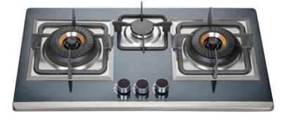 China Three Burner LPG Gas Hob With Silver Stainless Steel Panel For Home Kitchen for sale