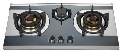 China Gas de plata Cooktop, avellanador del LPG del acero inoxidable del gas de la cocina de 3 hornillas en venta