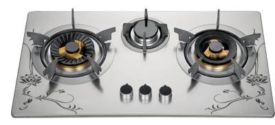 China 72cm Three Burner Gas Cooktop , Stainless Steel 3 Burner Gas Stove For Kitchen for sale