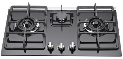 China Kitchen Auto Ignition 3 Burner Gas Stove With Glass Top / Heavy Pan Support for sale