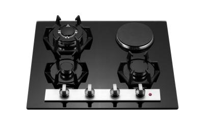 China 8mm Tempered Glass Three Burner Gas Stove + 1 Electric Gas Hob for Kitchen for sale