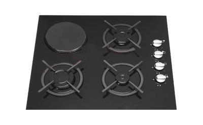 China Kitchen Appliance 5burner Gas Hob Gas Stove + 1 Electric Gas Hob for Kitchen with black glass material for sale