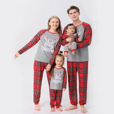 China Custom Christmas Plaid Matching Print QUICK DRY Knit Adult Holiday Family Sleepwear Pajama Sets for sale