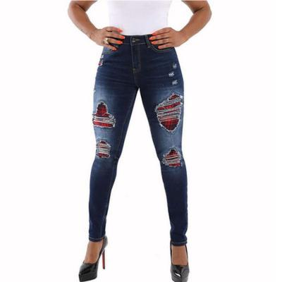 China Sustainable Breathable High Waist Accept Service Customized Skinny Women Jeans Ripped Pants for sale