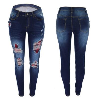 China Wholesale Custom Breathable Design Blue Waist Fashion Skinny Women High Waist Long Ripped Jeans for sale