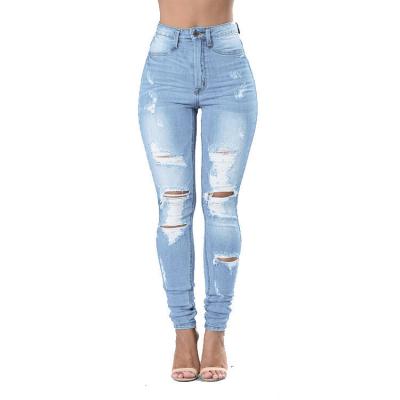 China QUICK DRY Customized Shape Stretchy Pants Ripped Jeans Distressed Hole Cute Stretch Skinny Jeans Women for sale