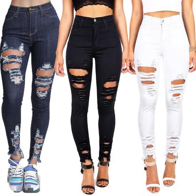 China Wholesale QUICK DRY women stretch pocket skinny distressed ripped denim clothes womens jeans for sale