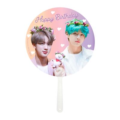 China High Quality Custom Korean Star Multishape Shape Thicken Singer Side BTS Gift Plastic PVC Transparent Hand Advertising Fan for sale