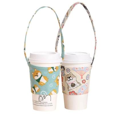 China Custom Reusable Portable Korean Logo Star Kpop Canvas Milk Tea Coffee Cup Sleeve Fabric Canvas Printing Creative Handmade Fashion for sale