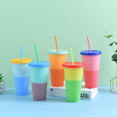 China Fashion Logo 24oz 700ml Reusable Plastic Color Changing Drinks Cup Custom Made Eco-Friendly Cheap Single Wall Cold Water With Lids And Straws for sale